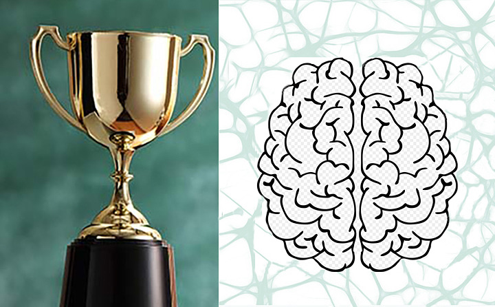 graphic showing a trophy with brain and neurons